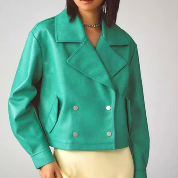 NWT $160 ANTHROPOLOGIE Avec Les Filles Faux-Leather Cropped Peacoat XS - Picture 3 of 14